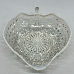 Anchor Hocking Moonstone Opalescent Hobnail Heart Shaped Bon Bon Dish Vintage